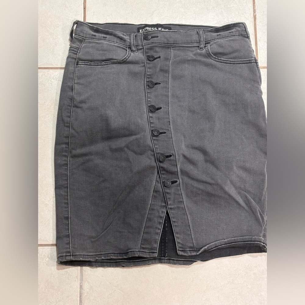 Express Charcoal Button-Front Pencil Skirt